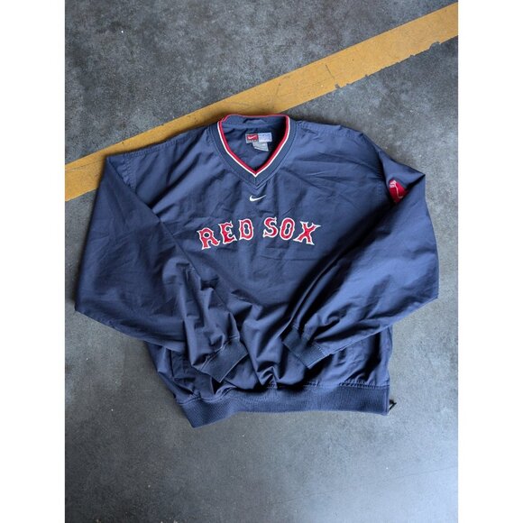 Vintage Nike Team Center Swoosh Boston Red Sox Pullover Windbreaker Sz M Blue - Picture 1 of 9